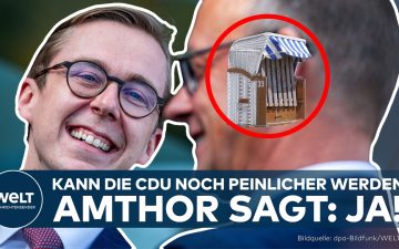Philipp Amthor als CDU-Staatsminister im Kanzleramt vor einem Strandkorb auf der Terrasse