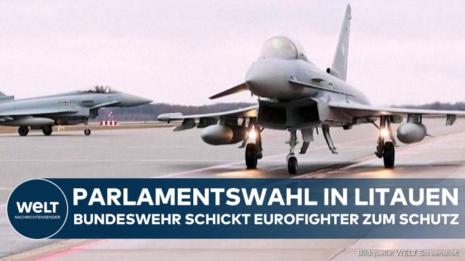 Eurofighter Lettland – Vier Eurofighter der Bundeswehr auf einem Militärflugplatz, bereit für den Einsatz zur Luftraumsicher…