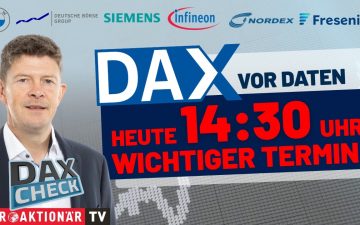DAX-Analyse auf einem Börsen-Bildschirm mit Kursverläufen von BMW, Fresenius und Infineon