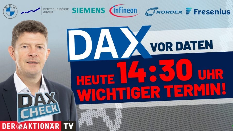 DAX-Analyse auf einem Börsen-Bildschirm mit Kursverläufen von BMW, Fresenius und Infineon