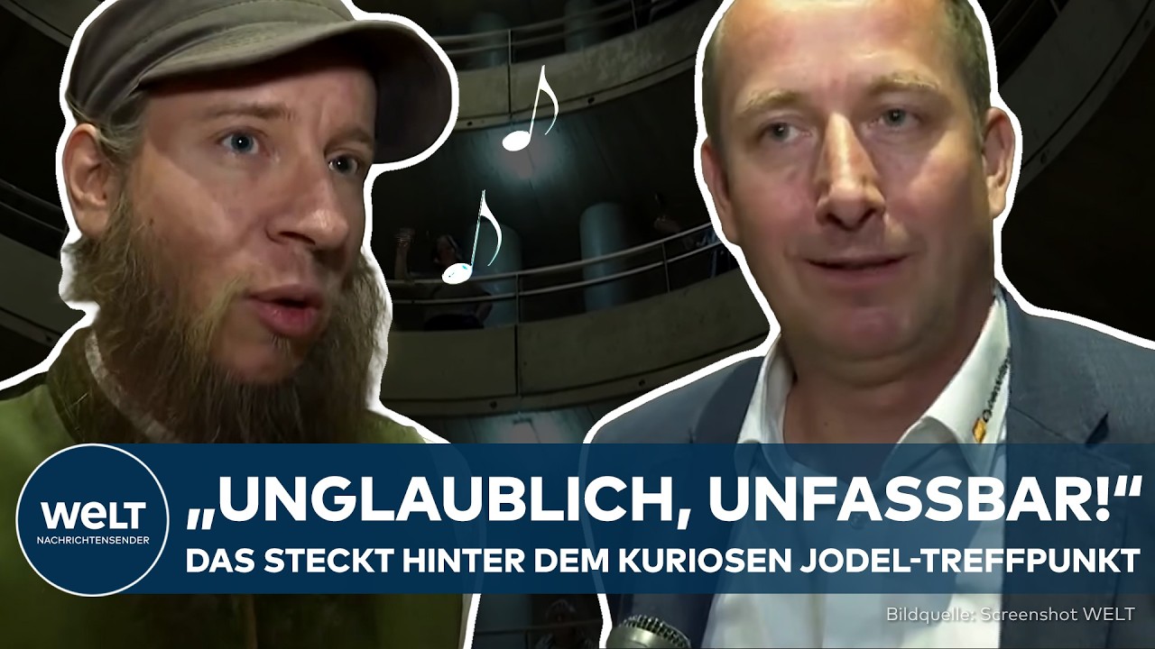 Jodelgruppe beim mehrstimmigen Jodeln im Parkhaus in Graz zwischen Betonpfeilern und Rampen