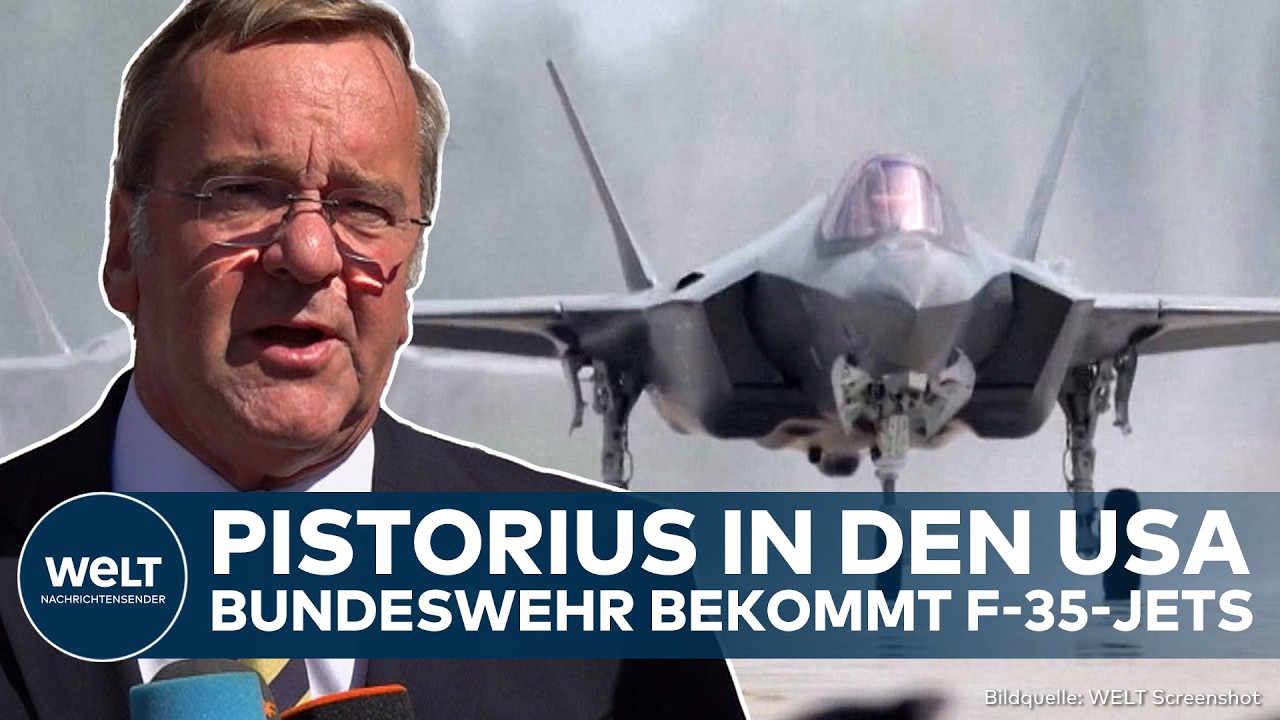 F-35 Deutschland – Verteidigungsminister Boris Pistorius vor einer F-35 mit deutschen Hoheitsabzeichen bei der Übergabe in T…