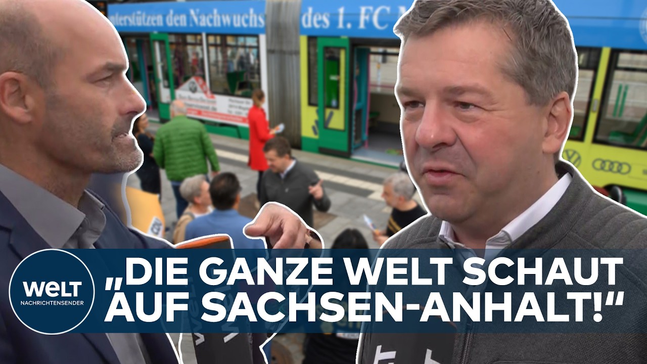 Wahlkampf Sachsen-Anhalt – Ministerpräsident Sven Schulze im Wahlkampf in Sachsen-Anhalt am Magdeburger Hauptbahnhof
