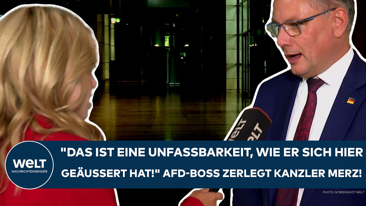 Remigration Streit Bundestag – Tino Chrupalla (AfD) und Friedrich Merz im Deutschen Bundestag beim Remigration-Streit in der…