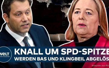 SPD-Logo auf einem Parteistand in Frankfurt am Main – Forderung nach neuer SPD Parteispitze