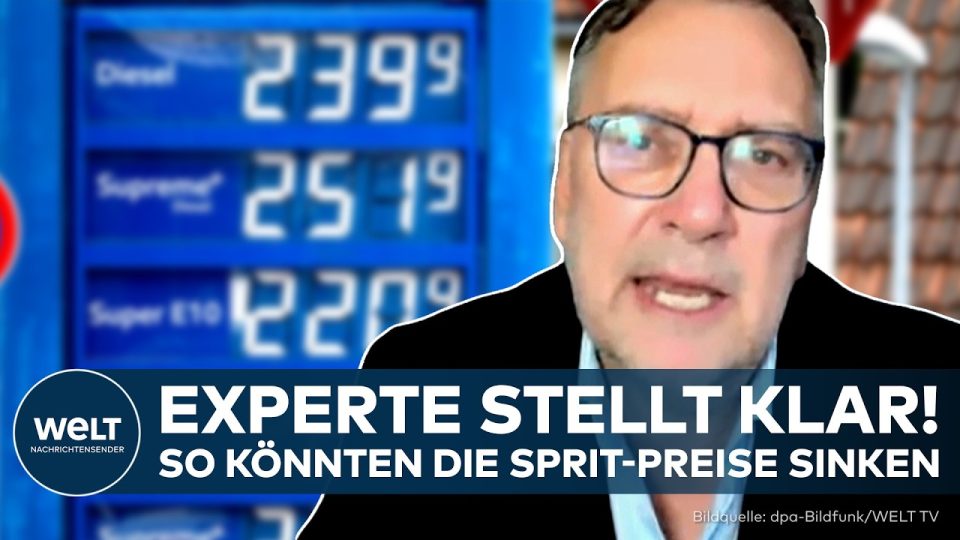 Tankstelle in Deutschland mit hohen Benzinpreisen an der Anzeigetafel, Symbolbild Energiekrise