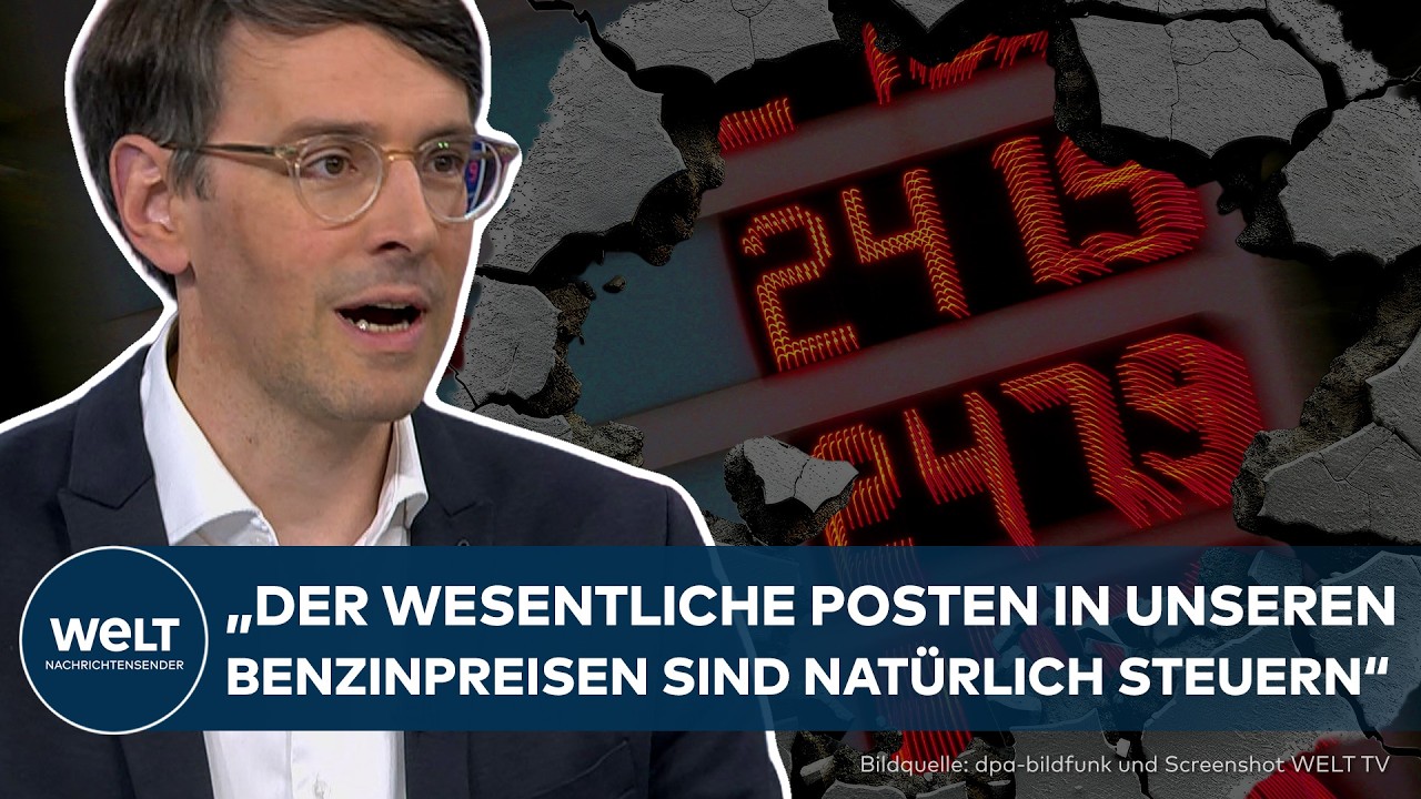 Zapfsäule an einer deutschen Tankstelle zeigt hohe Spritpreise für Benzin und Diesel
