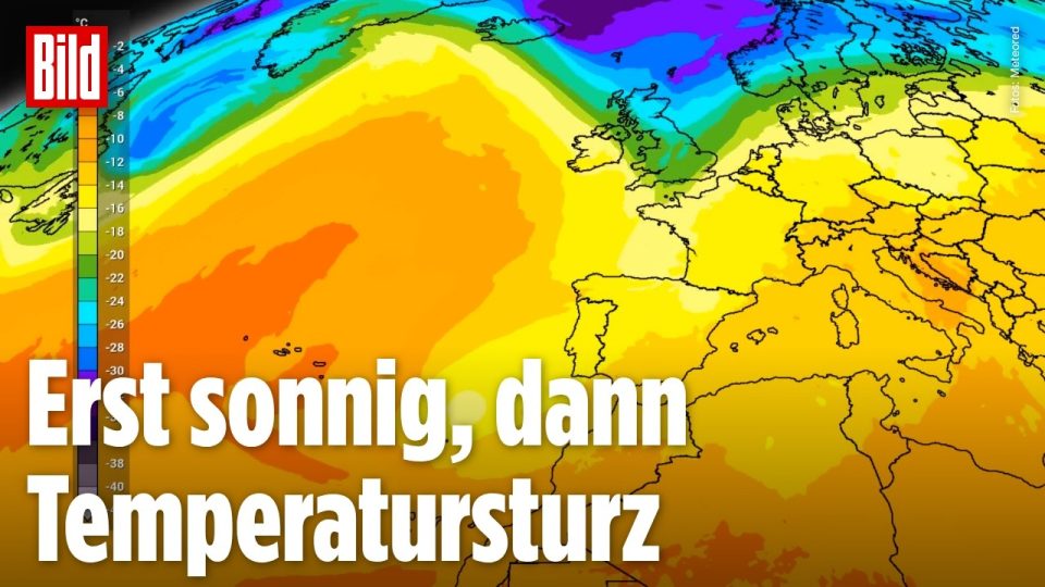 Dunkle Wolkenfront zieht über eine sonnige deutsche Landschaft – Kaltfront kündigt Temperatursturz im Oktober an