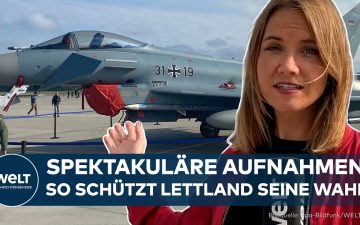 Deutscher Eurofighter auf lettischer Luftwaffenbasis Lielvārde zur Sicherung der Lettland-Wahl
