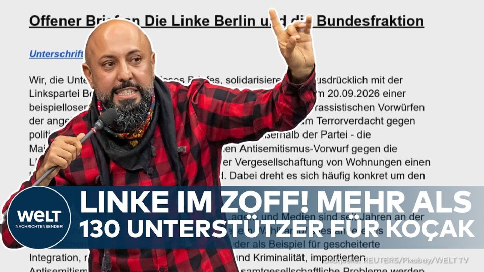 Demonstranten mit Linkspartei-Fahnen bei einer Kundgebung – Streit um Ferat Koçak und Antisemitismus-Vorwürfe