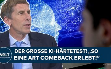 Börsenkurse auf einem Bildschirm mit den Logos von Microsoft und Alphabet – KI-Aktien im Aufwärtstrend