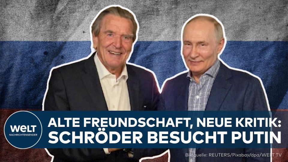 Schröder Putin Besuch – Altkanzler Gerhard Schröder beim Schröder-Putin-Besuch in Moskau anlässlich des 74. Geburtstags des …