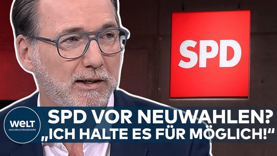 SPD-Krise: Leerer Bundestag mit SPD-Logo im Hintergrund, Symbol für drohende Neuwahlen und Koalitionsstreit