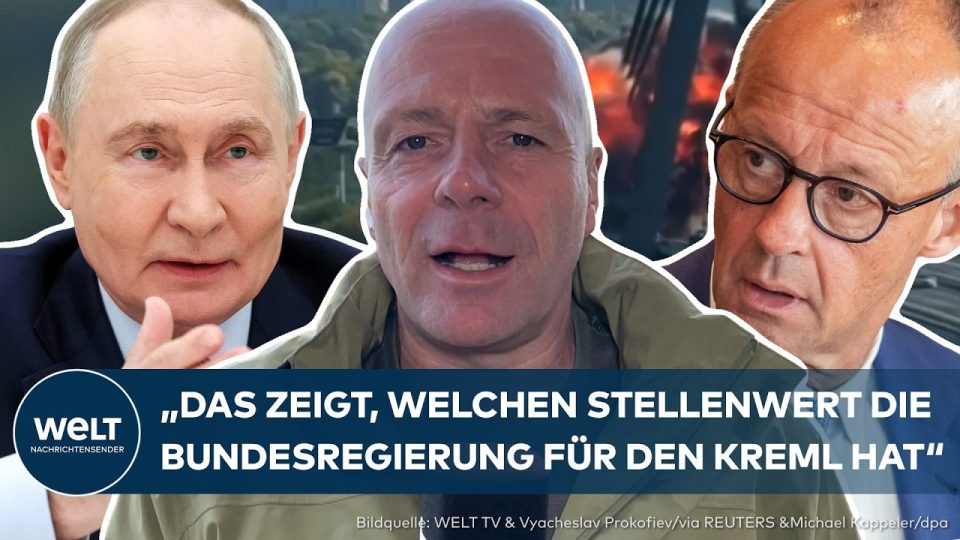 Drohnenangriff Kiew – Rauchsäule über Kiew nach einem russischen Drohnenangriff während des Besuchs von Bundeskanzler Merz