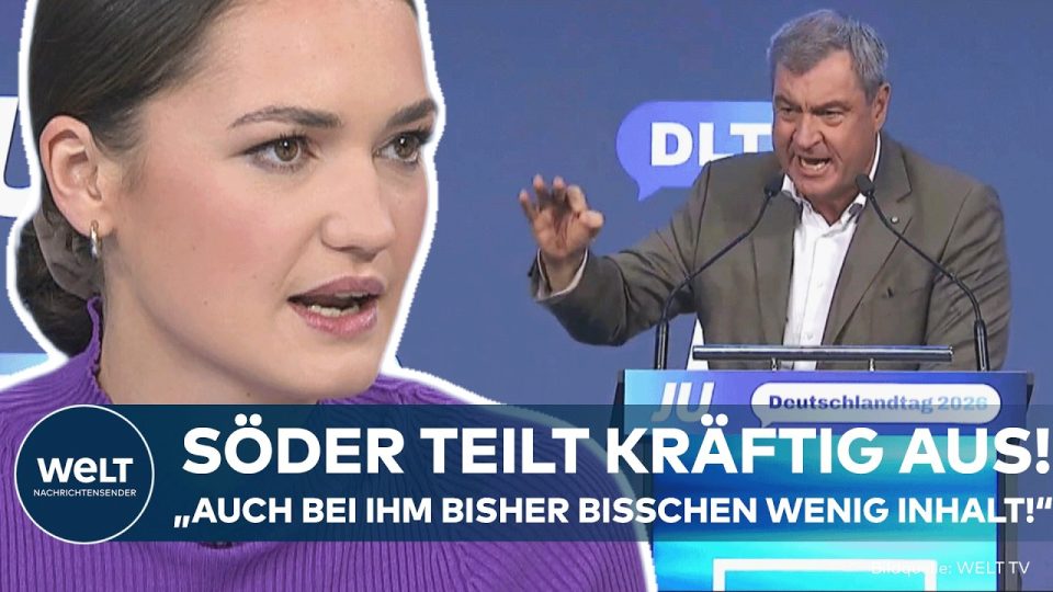 Markus Söder spricht bei einem Treffen der Jungen Union vor Publikum – Söder Junge Union Auftritt