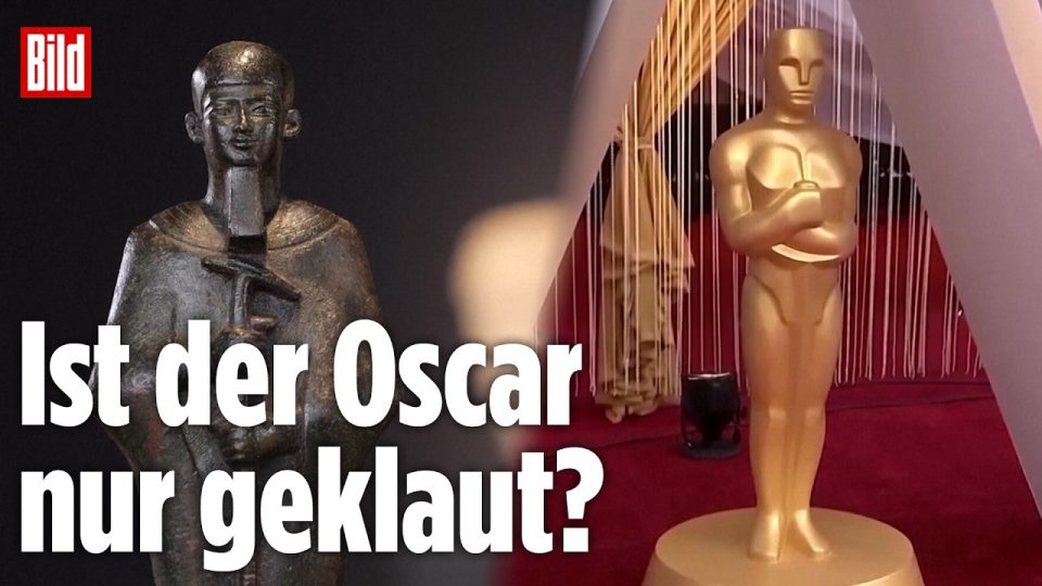 Vergleich zwischen der Oscar Statue und einer antiken ägyptischen Bronzefigur des Gottes Par aus der Sammlung von William Ra…