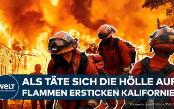Waldbrand Los Angeles – Dichte Rauchwolken über einer Bergregion bei Los Angeles – Waldbrand nahe Santa Clarita erfasst 400 …