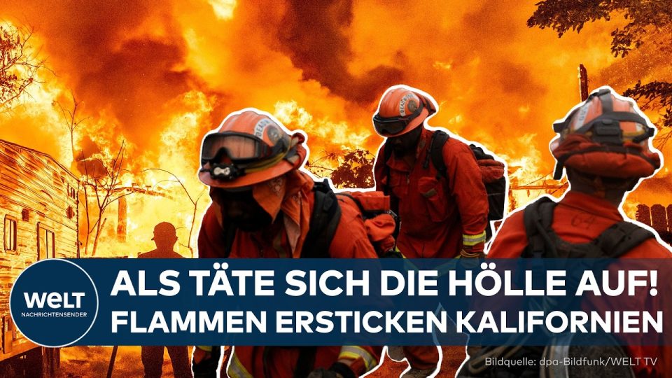 Waldbrand Los Angeles – Dichte Rauchwolken über einer Bergregion bei Los Angeles – Waldbrand nahe Santa Clarita erfasst 400 …