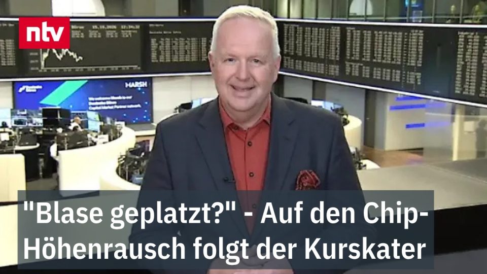 Chipwerte Gewinnmitnahmen – Börsentafel mit fallenden Kursen bei Chipwerten und Gewinnmitnahmen im Halbleitersektor