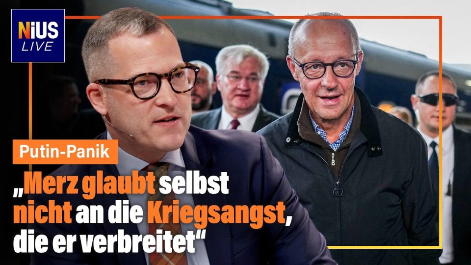 Friedrich Merz Kriegsangst – Bundeskanzler Friedrich Merz am Rednerpult – Symbolbild zur Debatte über Kriegsangst und Machte…