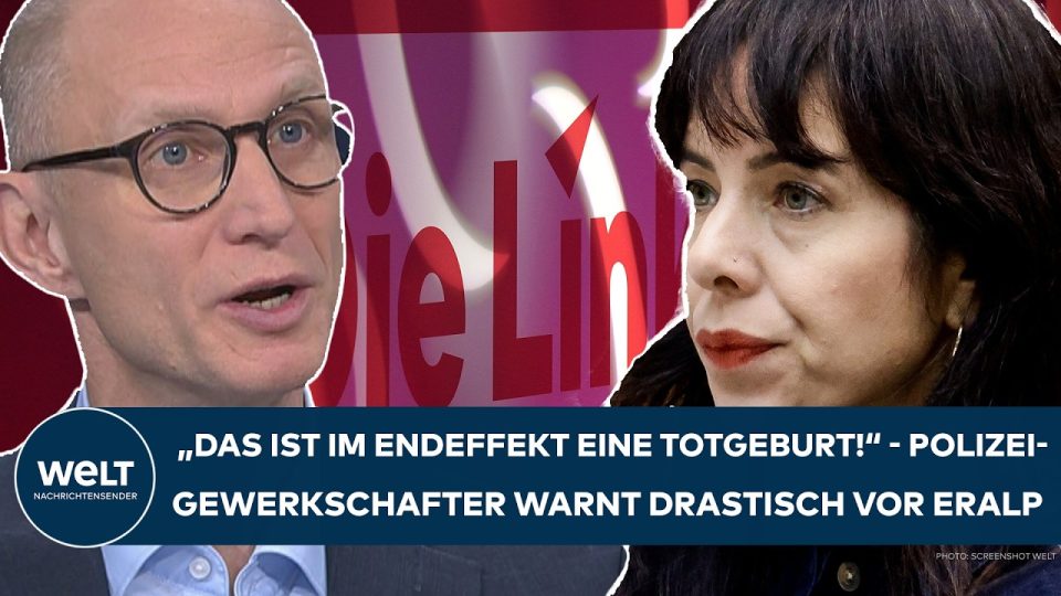 Polizeigewerkschafter Andreas Roskopf im TV-Studio, spricht über Elif Eralp und Berliner Proteste