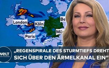 Dunkle Sturmwolken über einer deutschen Stadt – Orkantief Luise zieht auf mit starken Windböen