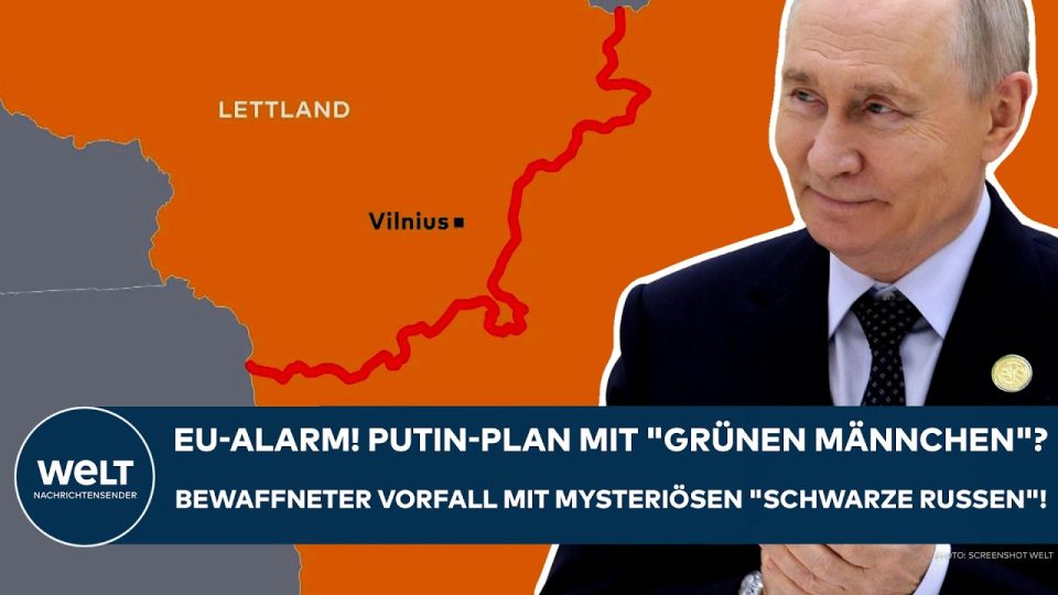 Grüne Männchen Lettland – Bewaffnete Männer in Tarnkleidung an einem Waldgrenzstreifen – Symbolbild für Grüne Männchen an de…