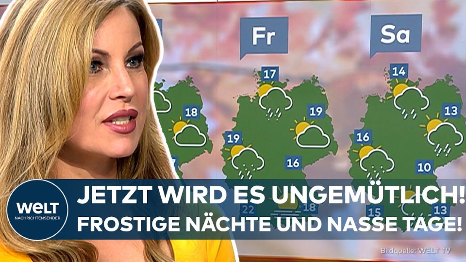 Regenwolken über einer deutschen Stadtsilhouette im Herbst – Herbstwetter bringt Regen und Kälte