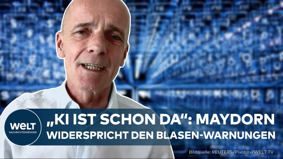 Börsenhändler beobachtet fallende KI-Aktien-Kurse auf einem Bildschirm – KI-Blase oder Kaufchance?