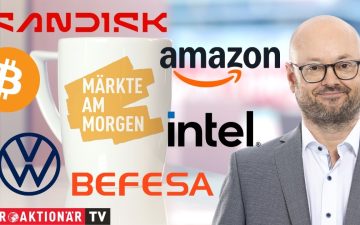 Börsentafel mit Kursbewegungen – Märkte am Morgen zeigen Bitcoin, Amazon und DAX im Fokus