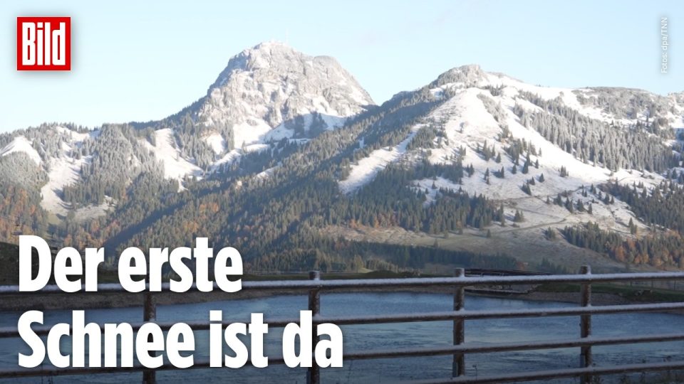 Erster Schnee Bayern – Erster Schnee in Bayern am Sudelfeld im Mangfallgebirge – weiße Schneedecke auf Bäumen und Almwiesen