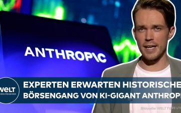 Anthropic Börsengang – Anthropic-Logo auf einem Börsenbildschirm – Börsengang des KI-Startups Claude an der Wall Street