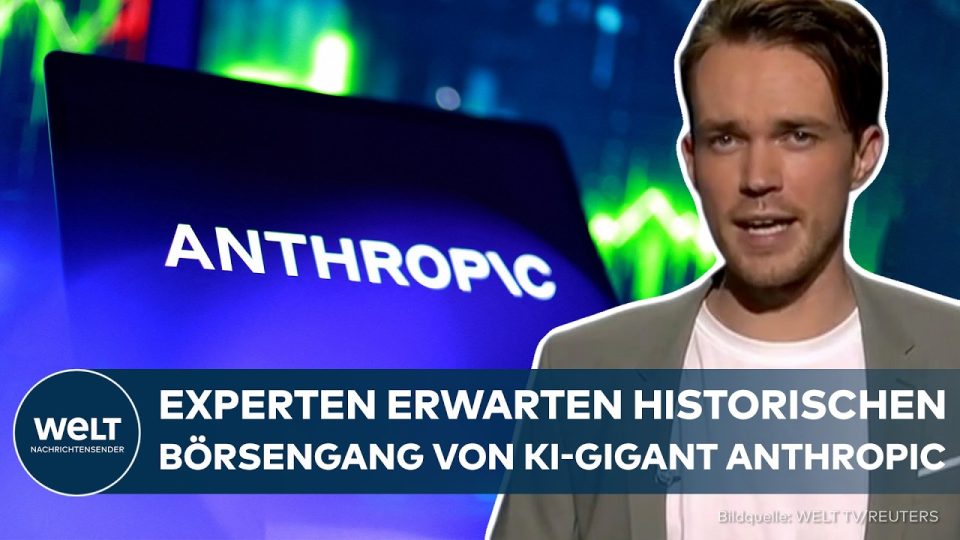 Anthropic Börsengang – Anthropic-Logo auf einem Börsenbildschirm – Börsengang des KI-Startups Claude an der Wall Street