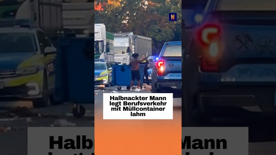 Polizeieinsatz Berufsverkehr – Polizeieinsatz im Berufsverkehr: Umgeworfener Müllcontainer blockiert eine Straße in Tespe, L…