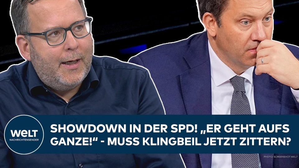Lars Klingbeil SPD-Vorsitz – Lars Klingbeil am Rednerpult beim SPD-Parteitag, SPD-Logo im Hintergrund sichtbar
