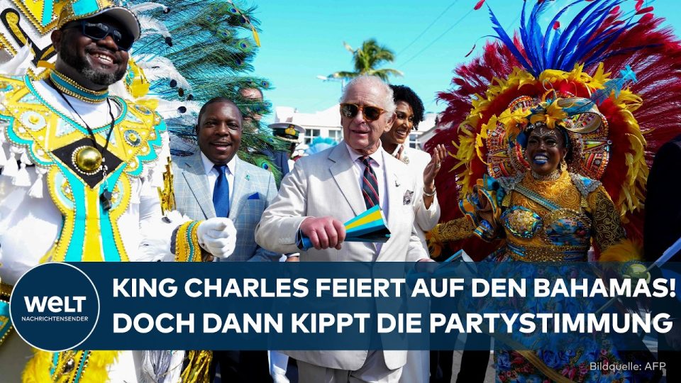 König Charles III. bei einer Straßenparade in Nassau, Bahamas – im Hintergrund die Debatte um Sklaverei-Reparationen