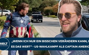 Haustürwahlkampf USA – Freiwilliger im Captain-America-Kostüm beim Haustürwahlkampf in Texas für die Demokraten im US-Kongre…