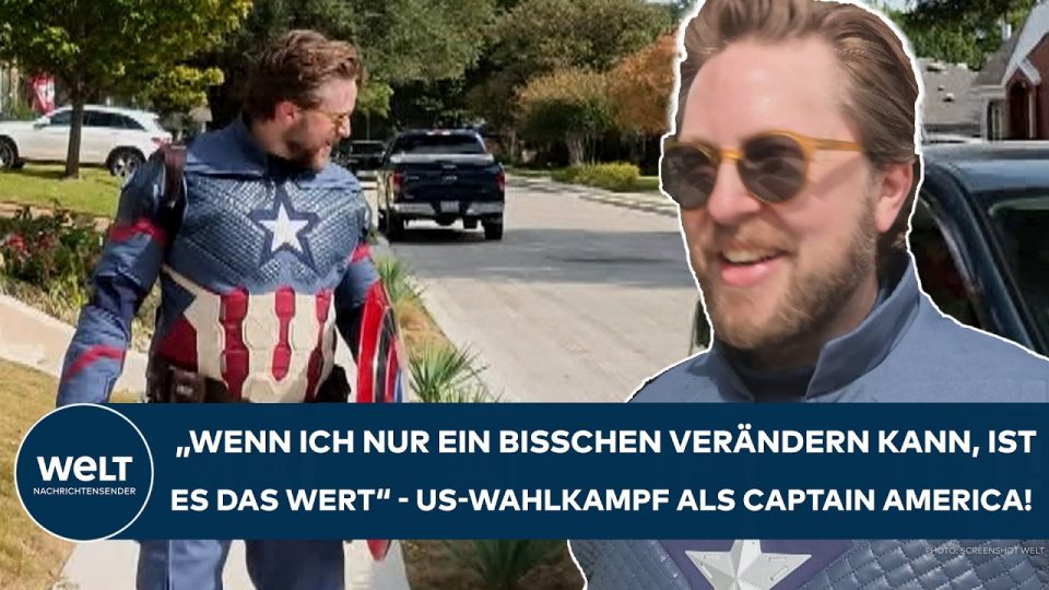 Haustürwahlkampf USA – Freiwilliger im Captain-America-Kostüm beim Haustürwahlkampf in Texas für die Demokraten im US-Kongre…
