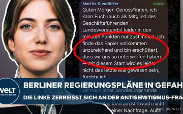 Antisemitismuspapier Linke – Berliner Abgeordnetenhaus mit Protestschildern – Streit um Antisemitismuspapier der Linken
