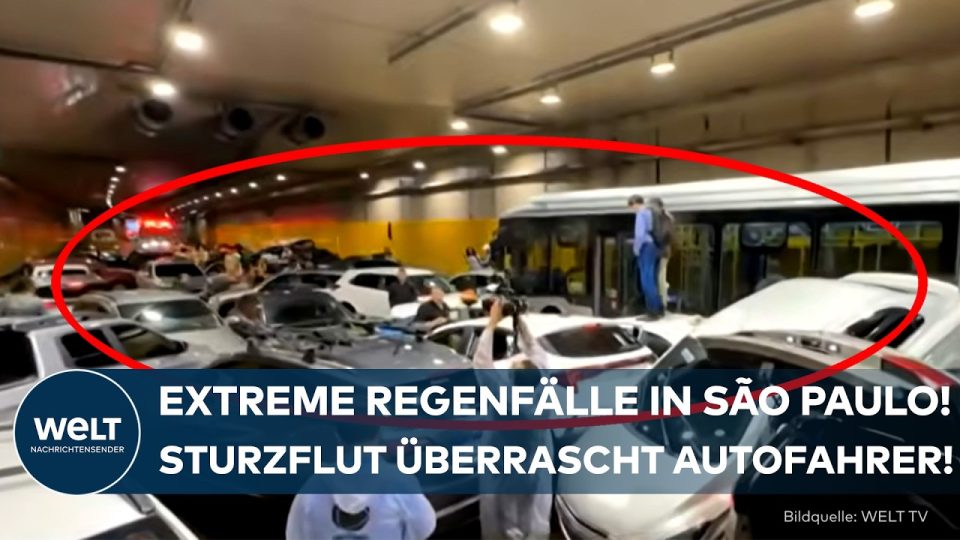Sturzflut São Paulo – Überfluteter Tunnel in São Paulo nach Sturzflut – Rettungskräfte pumpen Wassermassen ab