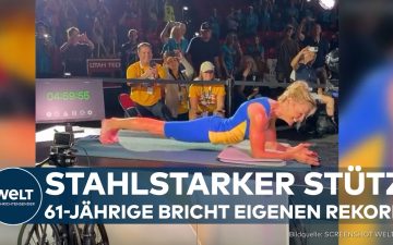 Frau in der Plank-Position beim Unterarmstütz – Donna Jean Wilde stellt Plank-Weltrekord auf