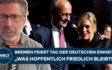 Bürgerfest zum Tag der Deutschen Einheit am Osterdeich in Bremen mit zahlreichen Besuchern an der Weser
