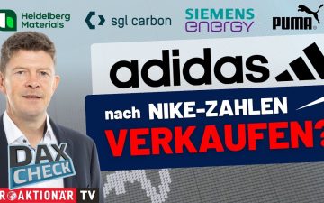 DAX-Kurstafel mit Kursverläufen von Adidas, Munich Re und Siemens Energy beim DAX-Check