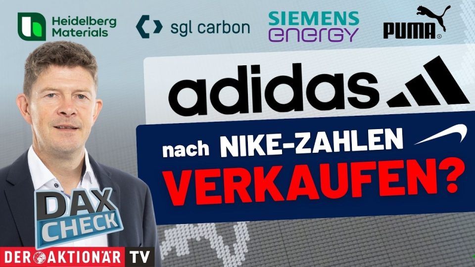 DAX-Kurstafel mit Kursverläufen von Adidas, Munich Re und Siemens Energy beim DAX-Check