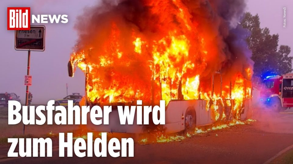 brennender Bus Bamberg – Meterhoch schlagende Flammen aus einem brennenden Bus im Kreis Bamberg, Schulkinder wurden gerettet