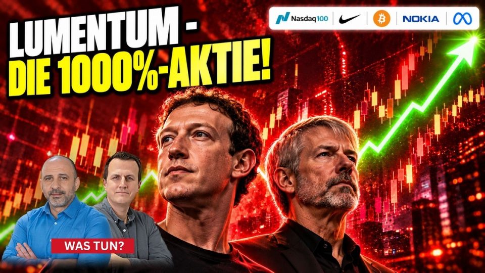 Kursdiagramme zu Meta Platforms Aktie, Nokia und Bitcoin auf einem Börsenmonitor