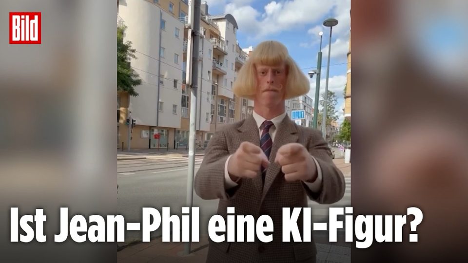 Mann mit strohblondem Haarschnitt und gezwirbeltem Schnurrbart boxt lautlos in die Luft – viral bekannt als Jean Phil