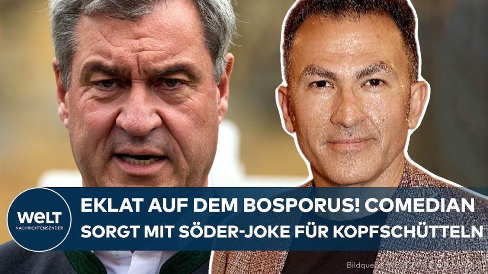 Comedian Fatih Çevikkollu bei einem Auftritt auf einer Bühne – sein Witz über Markus Söder sorgte für Kopfschütteln