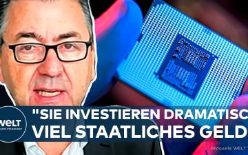 Börsentafel mit fallenden Chipaktien-Kursen – China KI-Offensive belastet die Halbleiterbranche weltweit