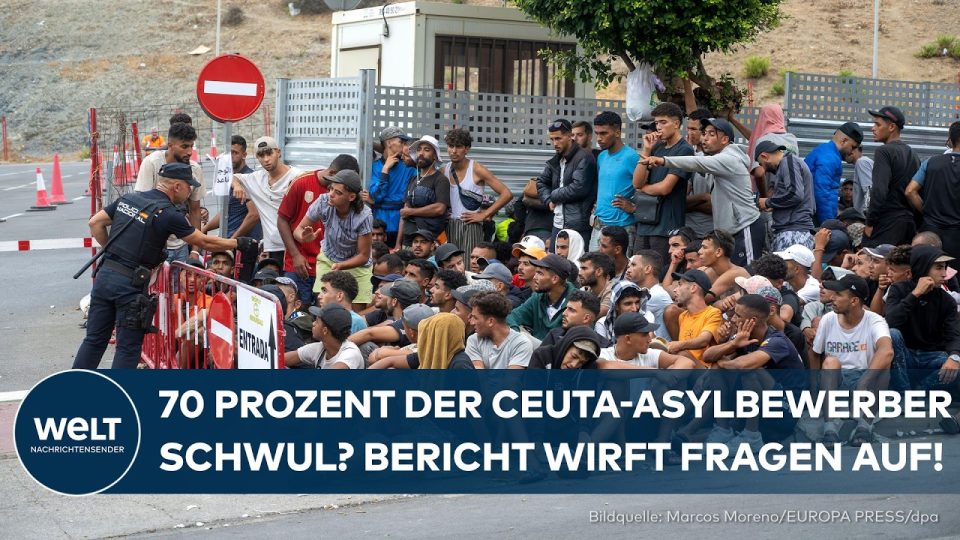 Asylbewerber Ceuta – Grenzanlage in Ceuta mit Migranten – Asylbewerber warten auf Einlass in die spanische Exklave